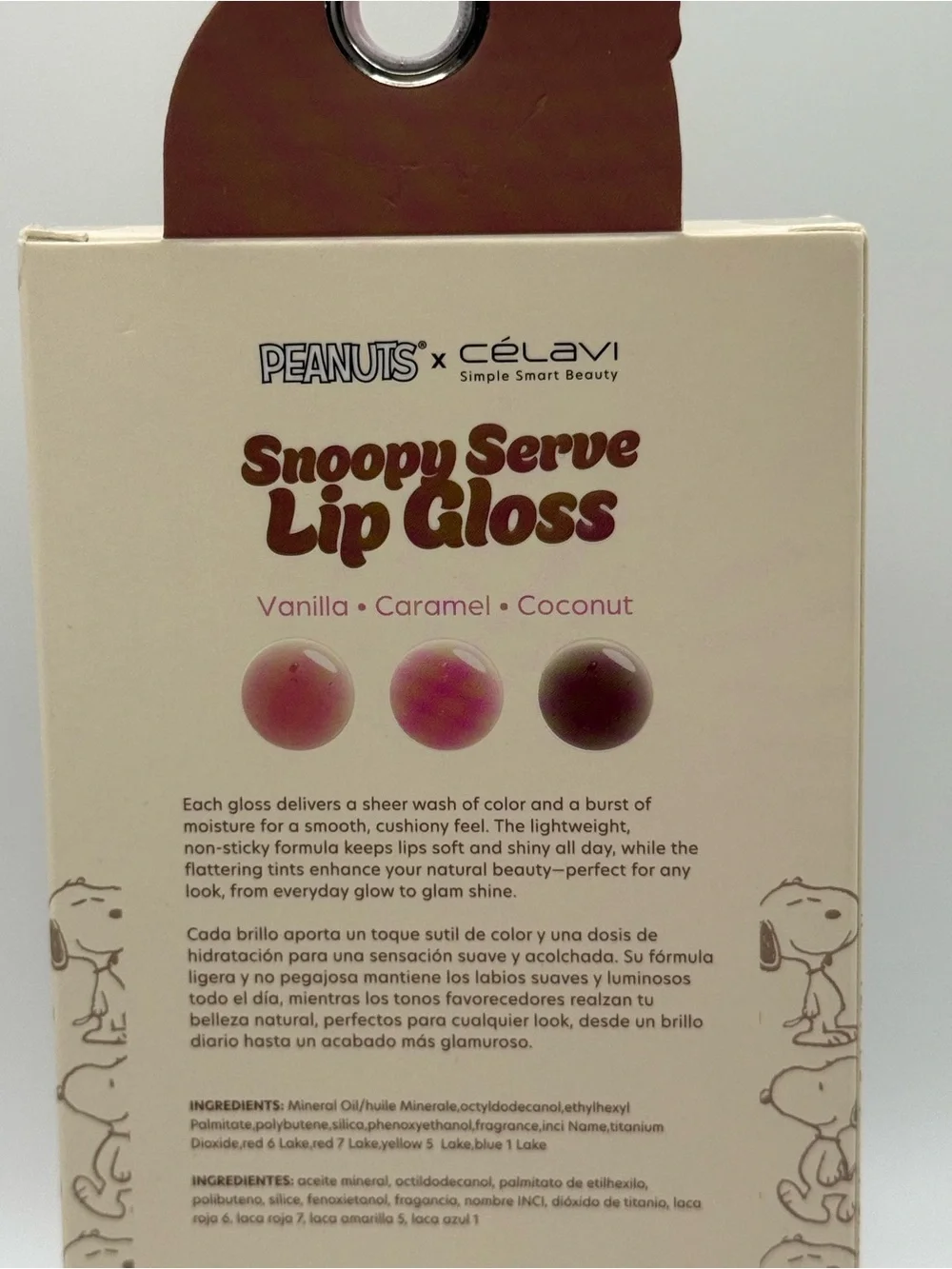 Peanuts x Célavi Snoopy Serve Lip Gloss Set 3 Piece Vanilla Caramel Coconut NWT